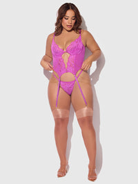 House of Desire Reanna Lace & Chain Merrywidow Bustier Set Pink