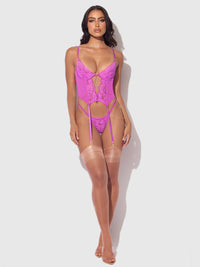 House of Desire Reanna Lace & Chain Merrywidow Bustier Set Pink