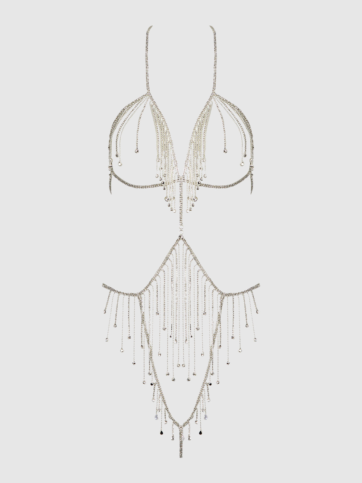 Rhinestone Dangle Fringe Teddy Silver