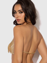 House of Desire Rhinestone Dangle V-Neck Bra Gold