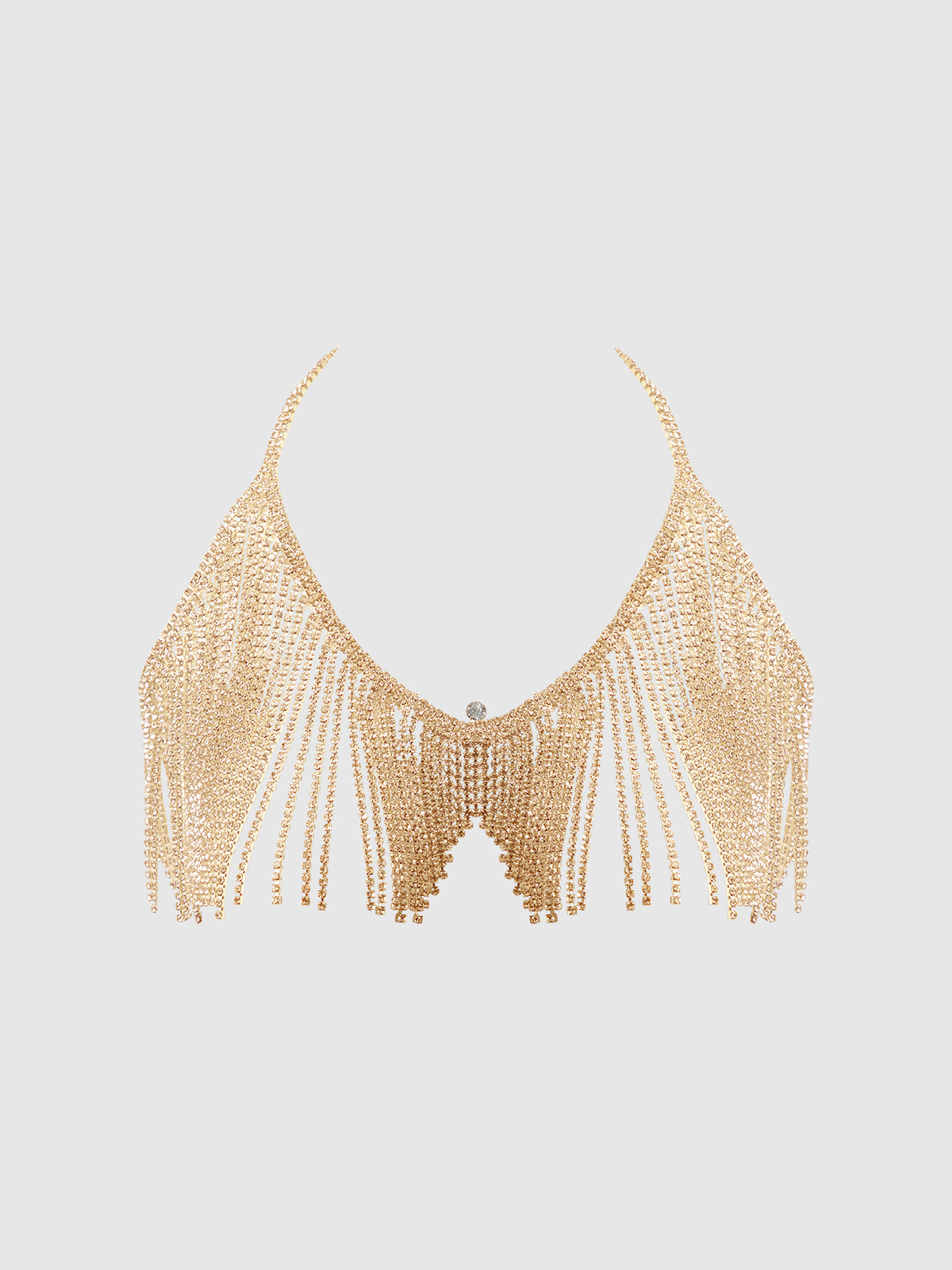 House of Desire Rhinestone Dangle V-Neck Bra Gold