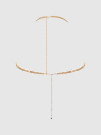 House of Desire Rhinestone Dangle V-Neck Bra Gold