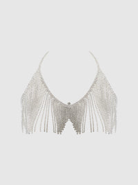 House of Desire Rhinestone Dangle V-Neck Bra Silver