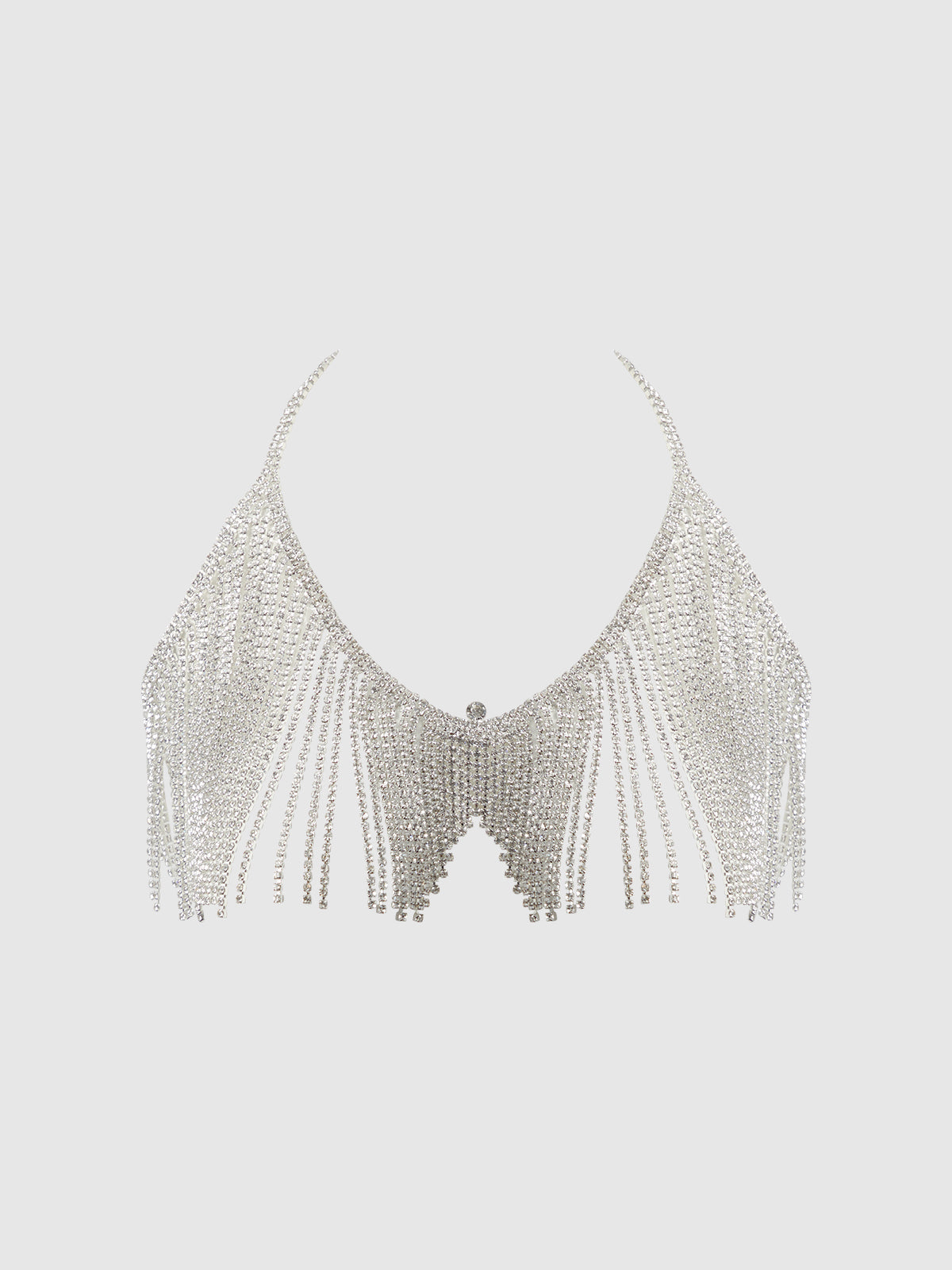 House of Desire Rhinestone Dangle V-Neck Bra Silver