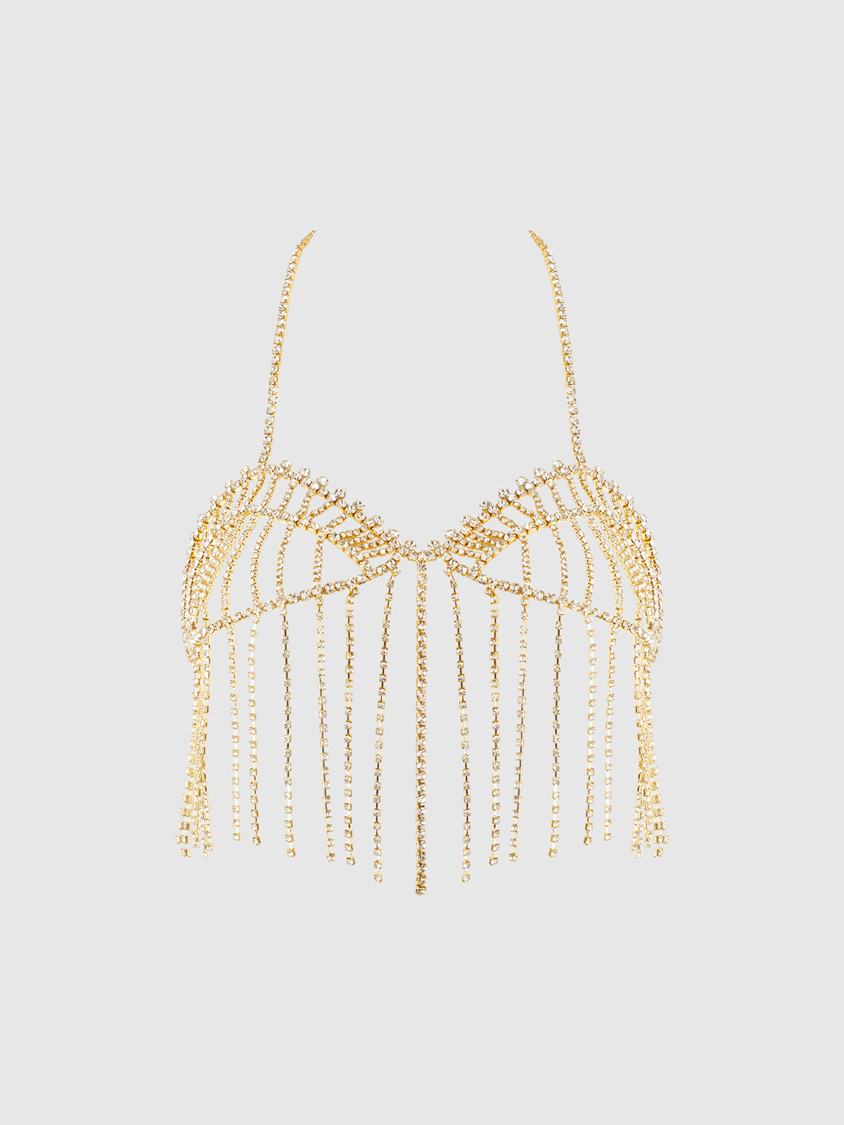 House of Desire Rhinestone Fringe Cropped Cami Top Gold