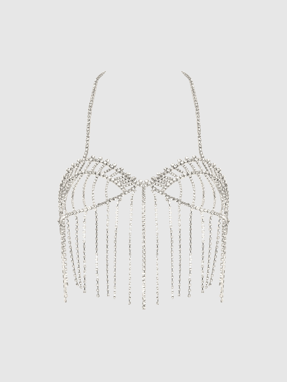 House of Desire Rhinestone Fringe Cropped Cami Top Silver