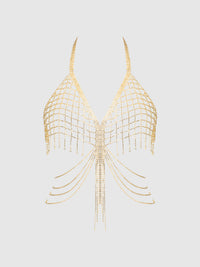 House of Desire Rhinestone Net & Fringe Halter Bralette