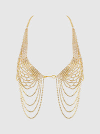 House of Desire Rhinestone Net Halter with Openable Front Gold