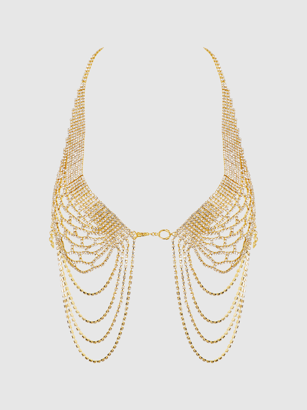 House of Desire Rhinestone Net Halter with Openable Front Gold