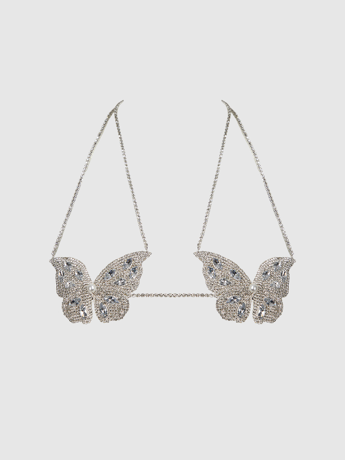 House of Desire Rhinestone & Pearl Butterfly Bralette Silver
