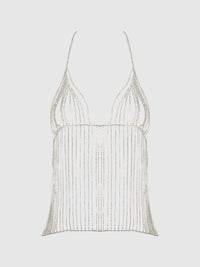 House of Desire Rhinestone Plunge Cami Silver