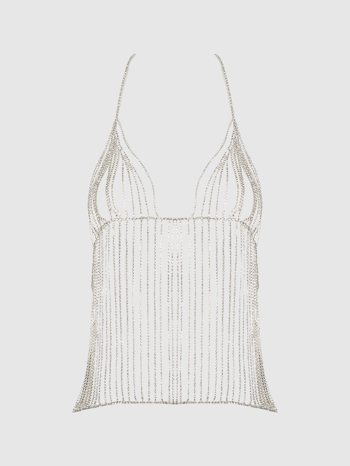 House of Desire Rhinestone Plunge Cami Silver