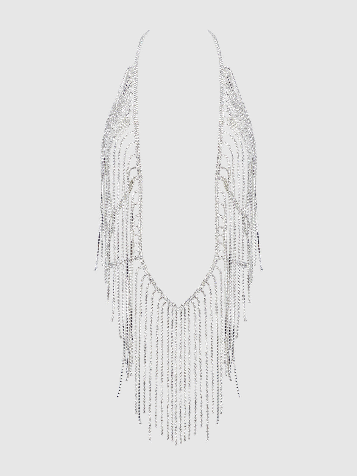 House of Desire Rhinestone Plunge & Fringe Teddy Silver