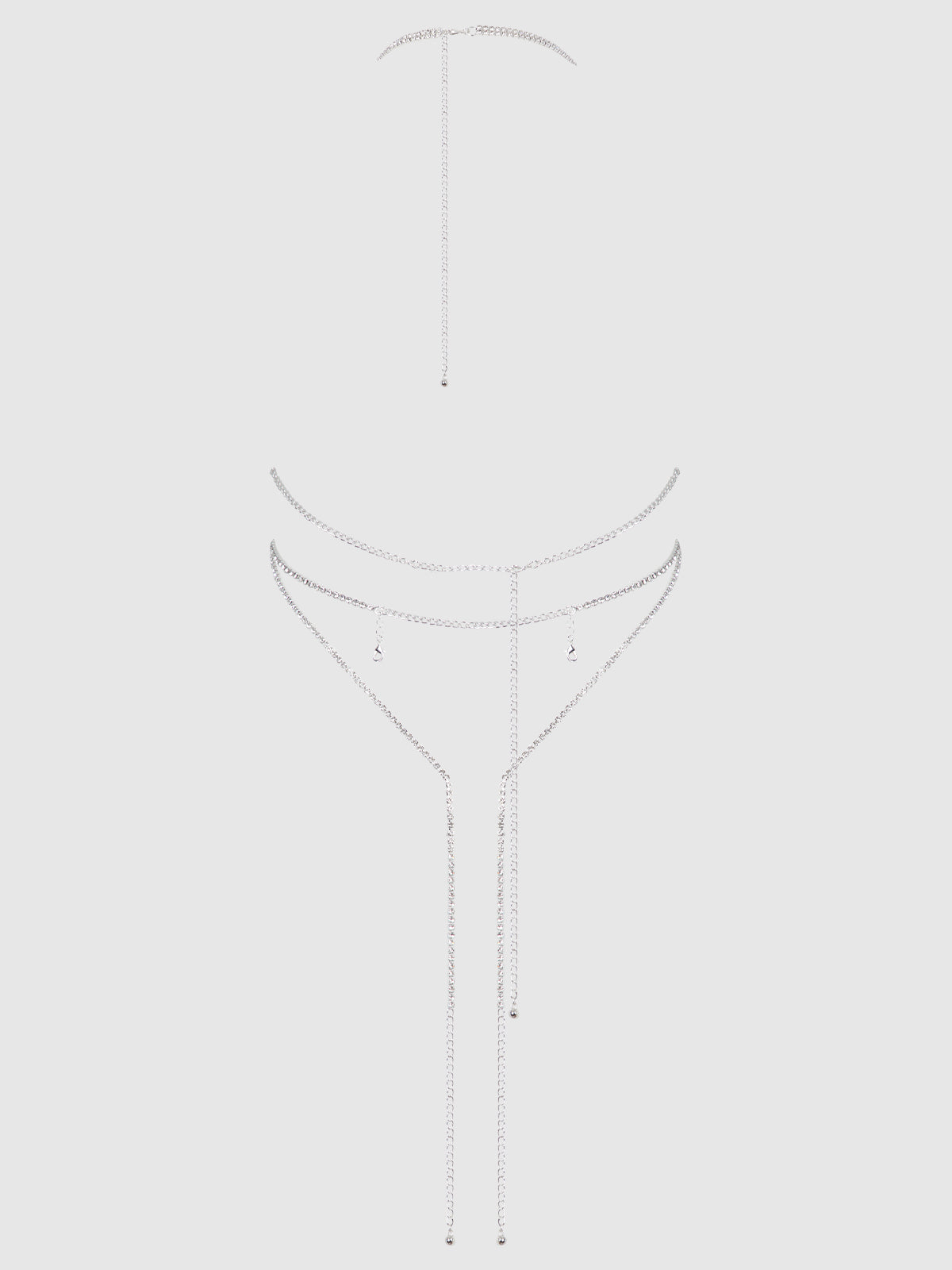 House of Desire Rhinestone Plunge & Fringe Teddy Silver