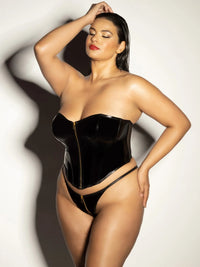 Oh la la Cheri Curvy Rider Bustier Bra Set Zipper Front Vinyl Black-Rebel Romance