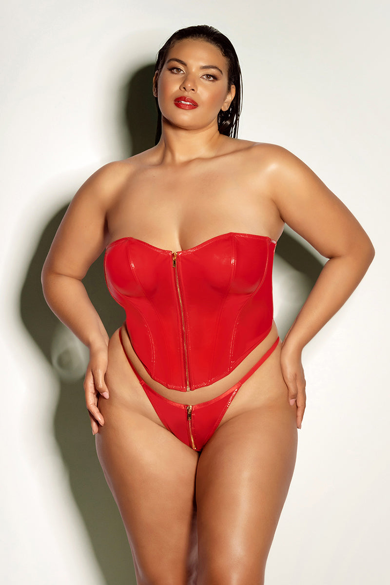 Oh la la Cheri Rider Bustier Bra Set Zipper Front Vinyl