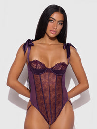 House of Desire Rosalie Embroidered Lace Teddy Roses Purple Shadow