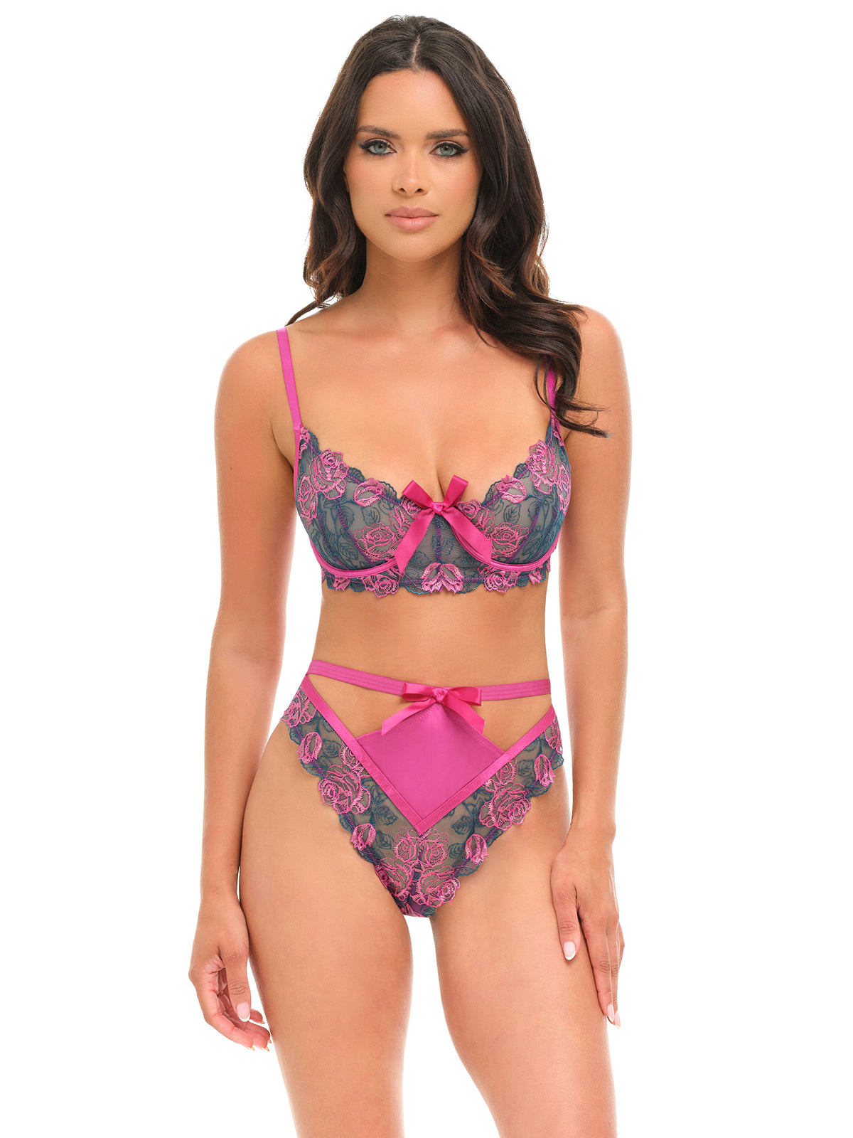 Rosie Floral Rose Embroidery Underwire Bra Set