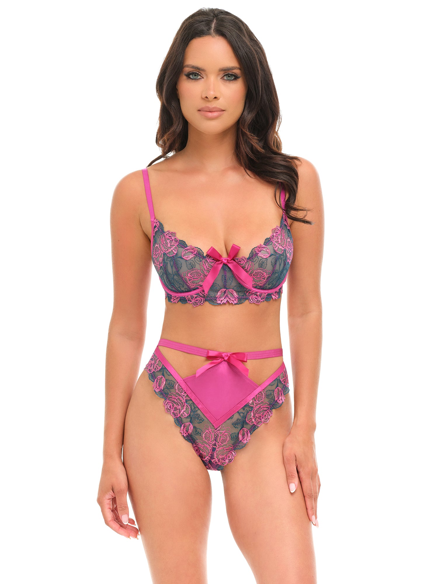 Oh la la Cheri Rosie Floral Rose Embroidery Underwire Bra Set