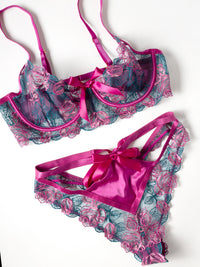 Oh la la Cheri Rosie Floral Rose Embroidery Underwire Bra Set