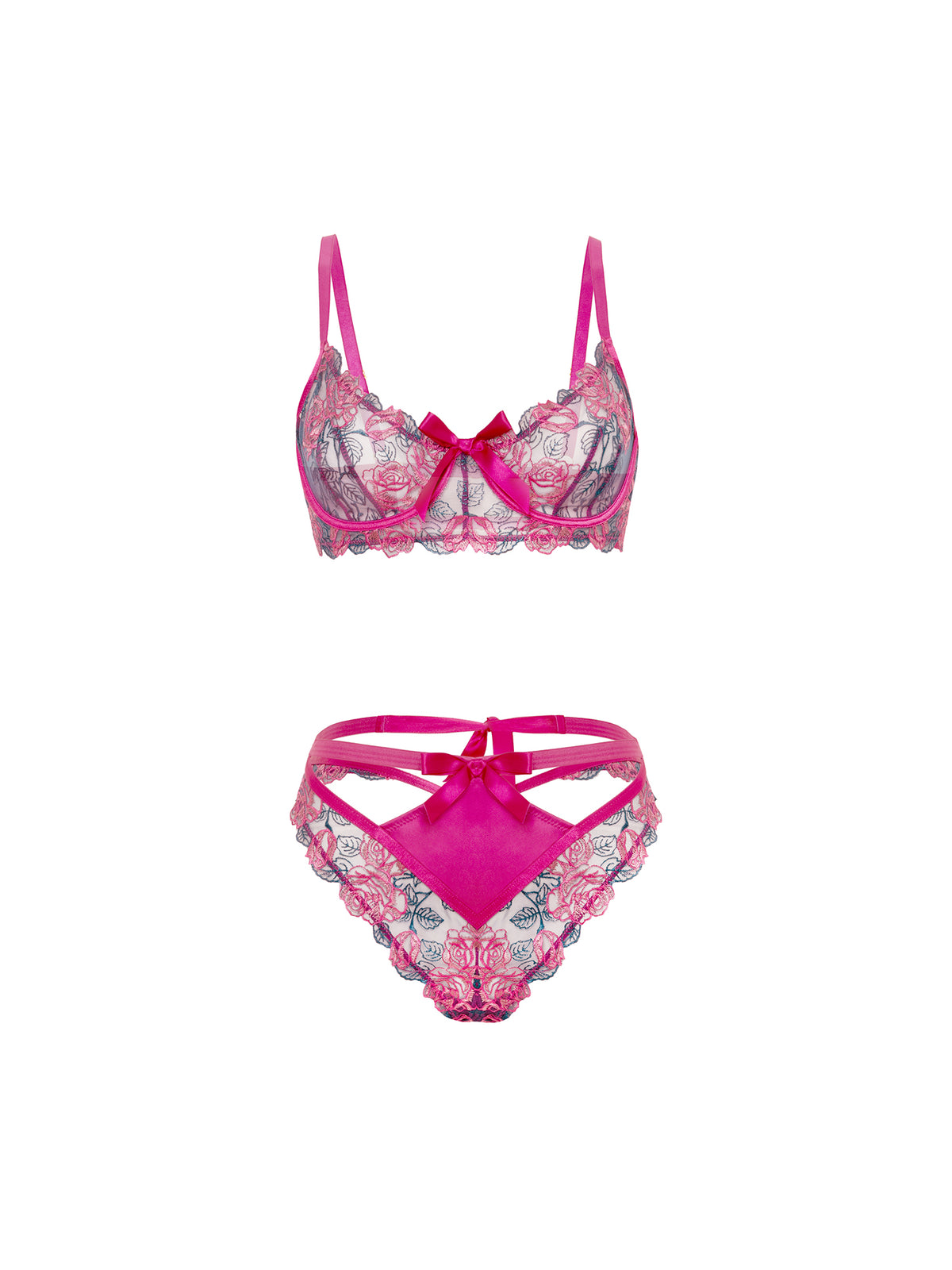 Rosie Floral Rose Embroidery Underwire Bra Set