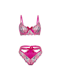 Oh la la Cheri Rosie Floral Rose Embroidery Underwire Bra Set