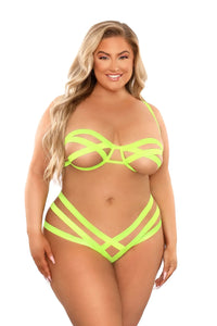 Fantasy Lingerie Glow Black Light Mirage Bandage Bra & Panty Neon Lemon