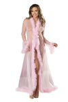 Shirley of Hollywood Sheer Nylon Marabou Trim Long Lavish Robe Pink