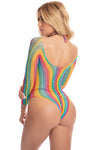 Pink Lipstick More Color Long Sleeve Bodysuit - One Size - Rainbow