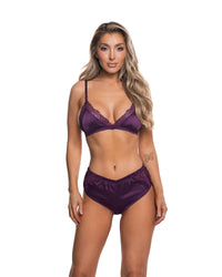Roma Confidential Satin Essentials Bralette Lounge Set Purple