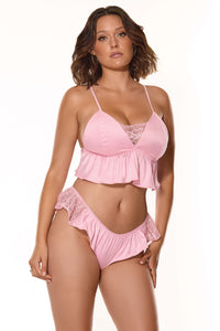 Coquette Satin Ruffle Peplum Bralette Sleep Set