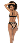 Mapale Kyra Satin Sheer Floral Embroidered Lace Gartered Bra Set Black/Nude