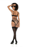Mapale Kyra Satin Sheer Floral Embroidered Lace Gartered Bra Set Black/Nude