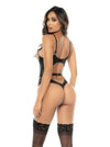 Mapale Nellie Satin Sheer Floral Embroidered Lace Underwire Teddy Bodysuit