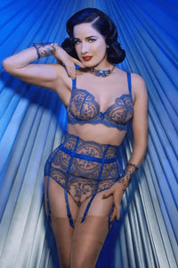 Dita Von Teese Severine High Waisted Suspender Belt Cobalt