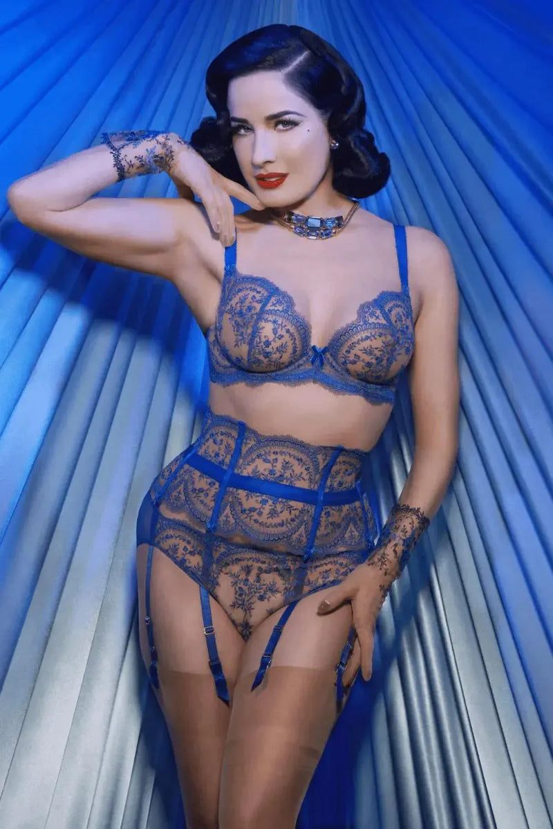 Dita Von Teese Severine High Waisted Suspender Belt Cobalt