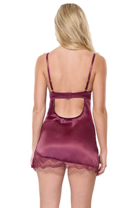 Coquette Sexy Lace Stretch Satin Side Slit Chemise Plum