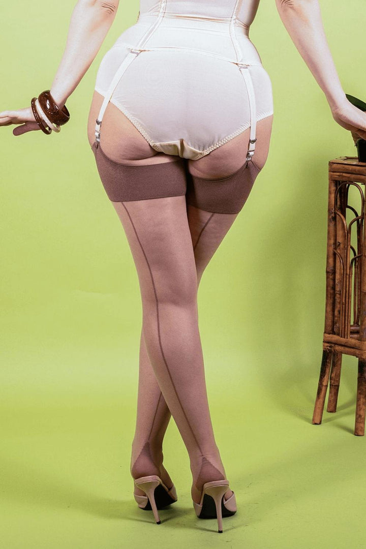 Sheer Contrast Latte Glamour Seamed Stockings-What Katie Did-Rebel Romance