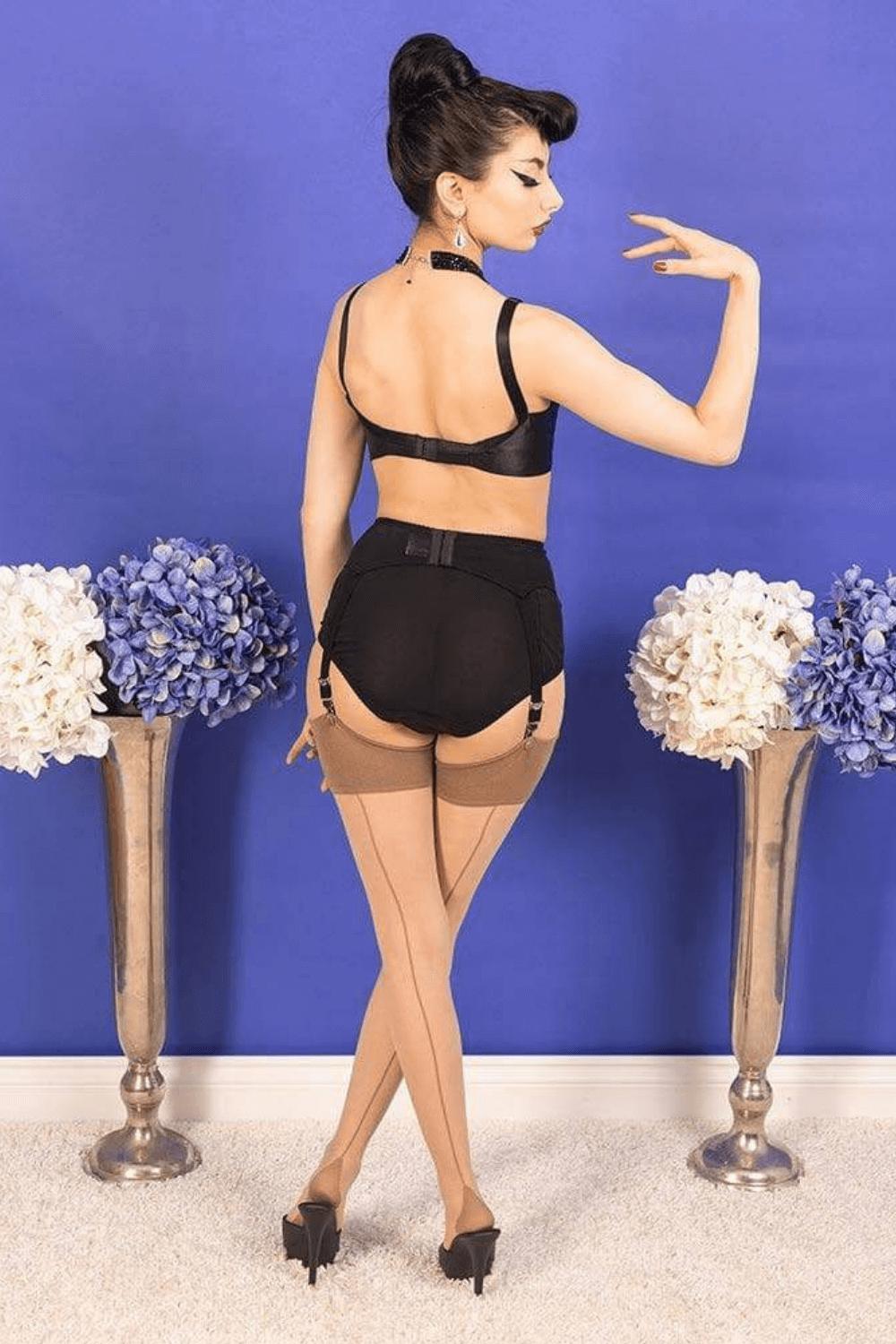 Sheer Contrast Latte Glamour Seamed Stockings-What Katie Did-Rebel Romance