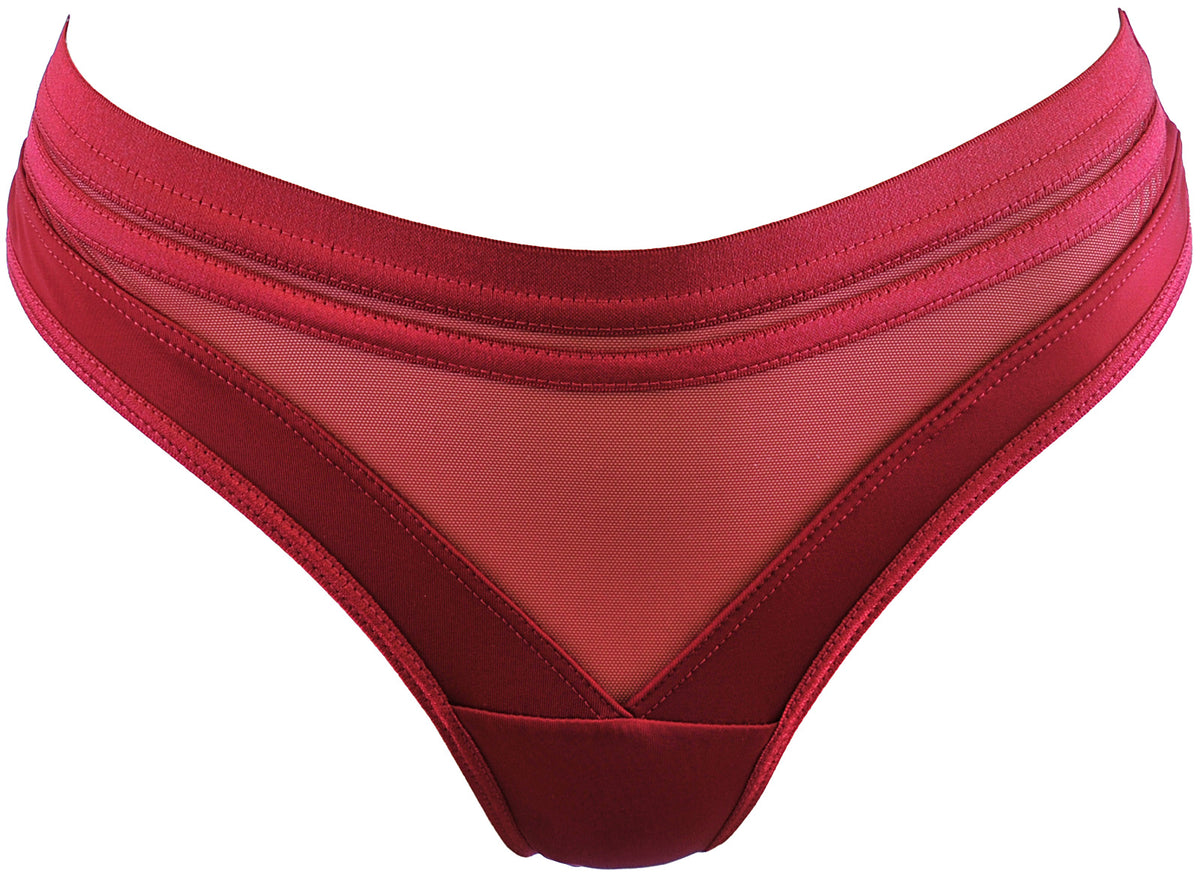 Sheer Stripe Brazilian Thong Deep Burgundy