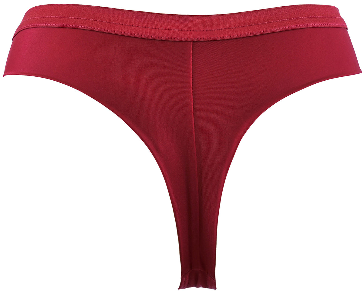 Sheer Stripe Brazilian Thong Deep Burgundy