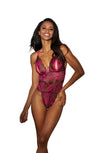 Shirley of Hollywood Lace Peek-a-boo Teddy Black Hot Pink