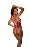 Shirley of Hollywood Lace Peek-a-boo Teddy Black Hot Pink