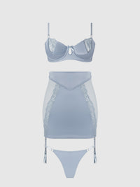 House of Desire Sienna Satin & Lace Bra, Backless Skirt & Tanga Set