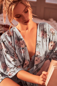 Silver Bloom Printed Short Robe - Mapale