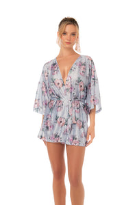 Silver Bloom Printed Short Robe - Mapale