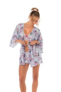 Silver Bloom Printed Short Robe - Mapale