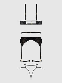 House of Desire Snake Velvet Burnout Mesh Bra Set Black