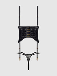 House of Desire Snake Velvet Burnout Mesh Bustier Set Black