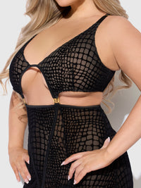 House of Desire Snake Velvet Burnout Mesh Chemise Set Black